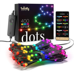 Twinkly Dots elastīgas LED pasaku gaismiņas ar 400 RGB LED diodēm - Ziemassvētku gaismiņas lietošanai iekštelpās un ārpus telpām - ar lietotni kontrolējams Ziemassvētku rotājums, melna stieple, 20 m