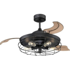 Westinghouse Lighting 73001 Dunlin 105cm LED griestu ventilators ar apgaismojumu un tālvadības pulti Vintage stila matēti melna apdare ar būrīša abažūru un izvelkamām lāpstiņām