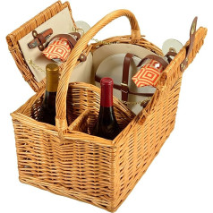 Picnic at Ascot Vineyard Willow Picnic Basket, Natural/Diamond Orange