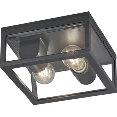 gaismeklis Außendeckenlampe, Deckenlampe, Deckenmontage, IP44 Outdoor, exkl. 2 x E27 maks. 10W, Höhe 11 cm, Breite 24 cm, Druckguss Aluminium, anthrazit