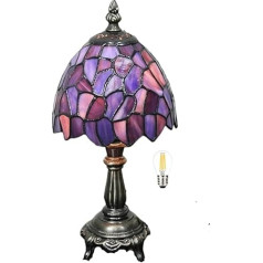 Bidesen 5 collu galda lampa Tiffany stilā, violets raksts, pasteļstikla vitrāžas galda lampa, guļamistaba, naktsgaldiņš, viesistabas lampa