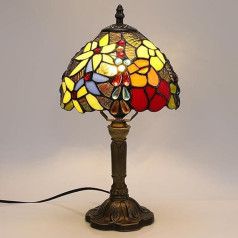 FUMAT Tiffany galda lampa, retro lampa, neliela nakts lampa, dekoratīva galda lampa, krāsains stikla abažūrs, ar E27 LED spuldzi, guļamistabai, viesistabai, birojam