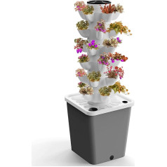 FDQAMLKX 30 Pods Hydroponics Tower Garden Hydroponisches Anbausystem Aeroponisches Anbauset für Kräuter, Obst und Gemüse mit Befeuchtungspumpe, Adapter, Netztöpfen, Timer für Kräuter, Obst und Gemüse