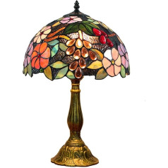 Hobaca 12 collu pasteļstikla vitrāžas vīnogas un ziedi Tiffany galda lampa Handmade Art Decorative Nostalgia Nakts lampa Guļamistabas lampa Dzīvojamās istabas lampa