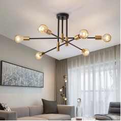 Lightess Sputnik griestu gaisma Rūpnieciskā lustra Modernā griestu gaisma Retro dzīvojamās istabas lampa Melns zelts 6 spuldzes E27 Piekaramais apgaismojums Dzīvojamā istaba Ēdamistaba