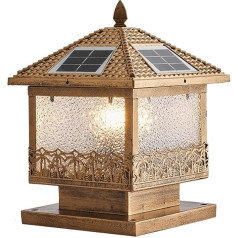 WFZRXFC Kokosmuster Kreative Bronzesäule Licht Solar LED Dusk To Dawn Post Lampe Einfache wasserdichte Glas Lampenschirm Säulenlaterne für eingezäunte Villa Baustellen