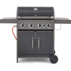 Tower, juoda T978502 Stealth 4000 Vier Porzellan Gasgrill mit Seitenbrenner, Präzisionsthermometer und Schränke