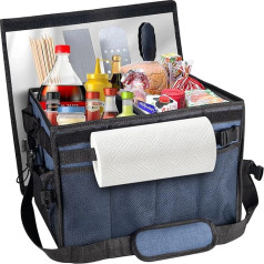 Paddsun Großer Grill- und Picknick-Caddy mit Abdeckungen, Papierhandtuchhalter, leicht zu transportierender Grillbehälter, faltbarer Grill-Organizer für Outdoor, Grill, Camper, Auto, Wohnmobil (blau)