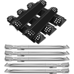 MONIBAQ Grill Replacement Parts for Nexgrill 5 Burner 720-0888 720-0888N 720-0882S 4 Burner 720-0830H 720-0830D 5 Pieces Porcelain Steel Flame Breaker Heat Shields + Burner pipes