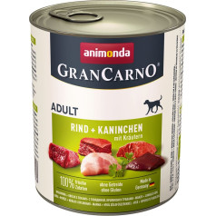 grancarno pieaugušo liellopu gaļa, truši un garšaugi - mitrā barība suņiem - 800g