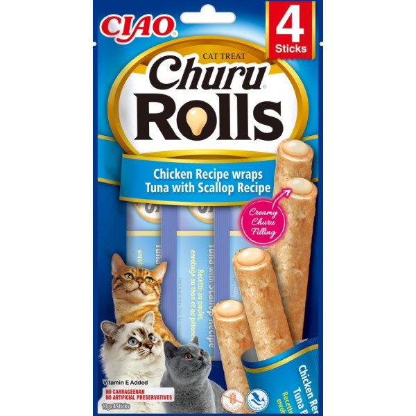 churu rolls tuncis ar ķemmīšgliemenēm - kārums kaķiem - 4x10 g