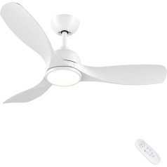 CJOY Griestu ventilators ar apgaismojumu, 107 cm diametrs, ar apgaismojumu un tālvadības pulti, 3 krāsu temperatūras, LED, reversīvs DC, 6 ātrumi, guļamistabai, terasei, terasei