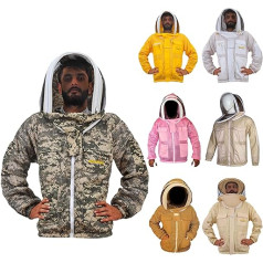 URBANSBEE Biškopības jaka ar 3 slāņu apaļu cepures rakstu ar ventilācijas masku Biškopības jaka biškopjiem (2XL, DG Camo)