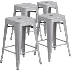 Flash Furniture Bunter Hocker aus Metall für Restaurants, Kunststoff, verzinkter Stahl, Silber, 4 Stück in der Packung