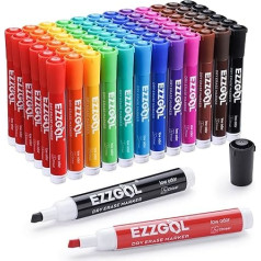 Ezzgol Whiteboard-Marker, trocken abwischbar, 72 Stück, 12 Farben, Keilspitze, trocken abwischbar, perfekt zum Schreiben auf trocken abwischbaren Whiteboard, Spiegelglas für Schule, Büro oder Zuhause