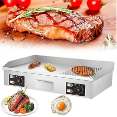 4400W karstās plīts BBQ grils (neslīpēts, daļēji rievots/plakans), komerciālā elektriskā grila plate - 50 ℃ - 300 ℃ temperatūras regulēšana, steiku, olu un pankūku grilēšanai