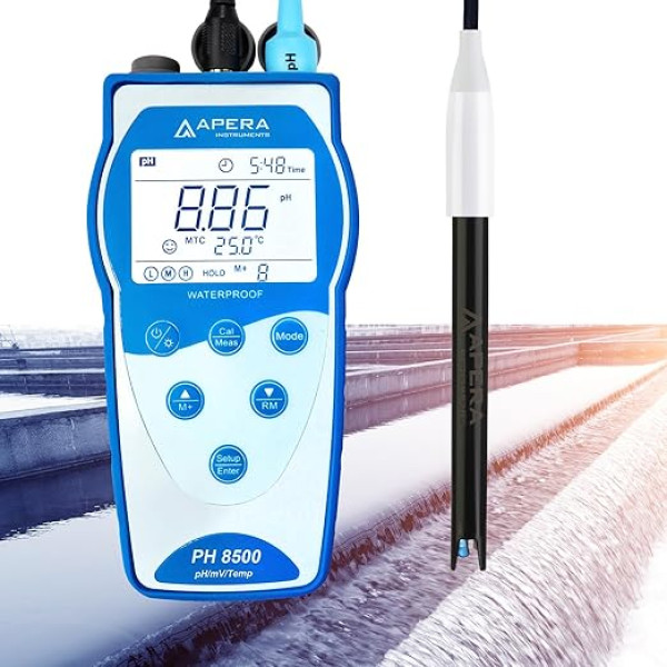 Apera Instruments PH8500-WW notekūdeņu attīrīšanas pH mērītājs ar GLP atmiņas funkciju un datu izvadi (pH diapazons: no 0 līdz 14,00)