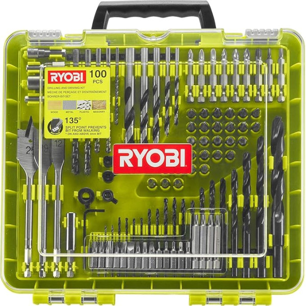 Ryobi RAKDD100 100 gab. plastmasas sešstūra urbju un piedziņu komplekts kokam