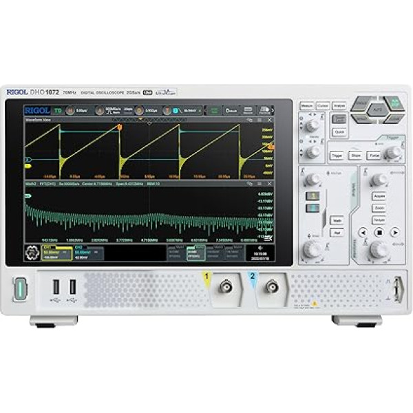 RIGOL DHO1072 skaitmeninis osciloskopas, 2 analoginiai ir 1 EXT kanalas, 12 bitų, 70 MHz, 2 GSa/s, 1 500 000 wfms/s, 50 Mpts, 10,1