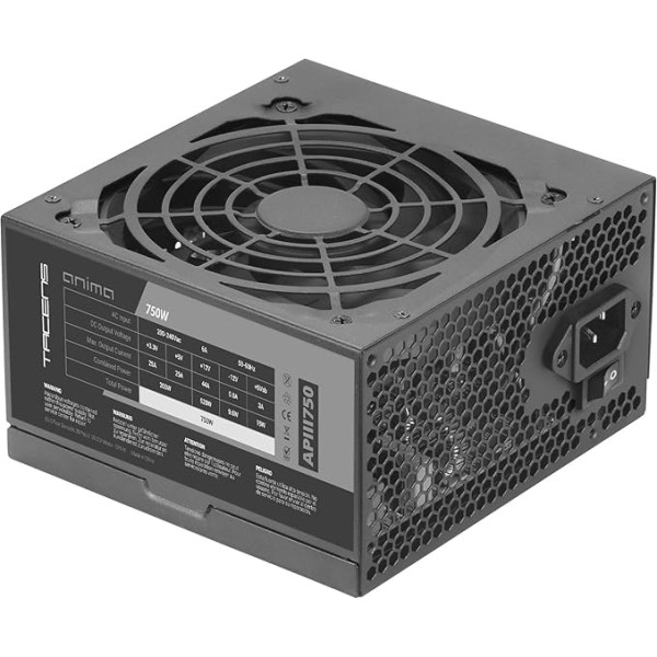 Tacens Anima APIII750, barošanas bloks PC ATX 750W, SMD tehnoloģija 85% Bronze 12 V, īpaši kluss 12 cm ventilators, melns