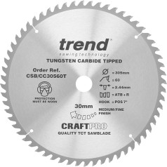 Trend CraftPro CSB/CC30560T CSB/CC30560T šķērsgriezuma zāģa asmens DeWalt akumulatora ripzāģiem 305mm x 60T x 30mm urbums Volframa karbīda uzgalis CSB/CC30560T