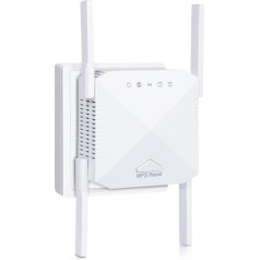 WLAN stiprintuvas 1200 Mbit/s WiFi kartotuvas, dviejų dažnių 5 GHz ir 2,4 GHz WLAN kartotuvas su WPS, WiFi interneto stiprintuvas, suderinamas su visais WLAN įrenginiais, WiFi diapazono plėstuvas su LAN/WAN prievadu