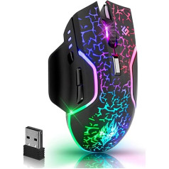 Defender Oneshot bezvadu spēļu pele 3200 DPI 5 programmējamas pogas Daudzkrāsains RGB apgaismojums Līdz 240 stundu akumulatora darbības laiks Datorpele PC Mac klēpjdatoram Melna