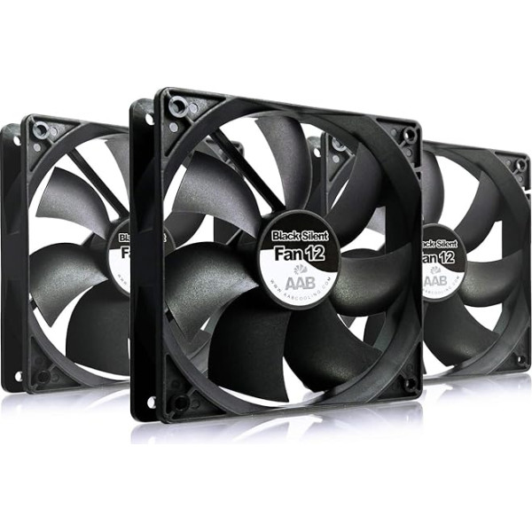 AABCOOLING Black Silent Fan 12 - kluss un efektīvs 120 mm korpusa ventilators ar 4 antivibrācijas spilventiņiem - korpusa ventilators, ventilators, ventilators 12 V, dzesētājs, 20,9 dB(A), 115,5 m3/h - 3 eksemplāru iepakojums