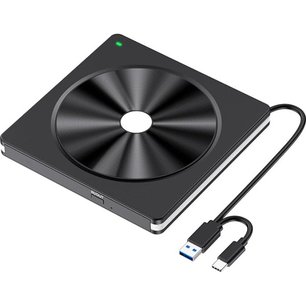 Aumdie ārējais CD DVD disks, USB 3.0 DVD disks ārējais, USB C ārējais DVD ierakstīšanas ārējais optiskais disks, ārējais CD disks portatīvajam datoram ar Windows 11/10/8.1/7 Linux Mac OS MacBook Desktop