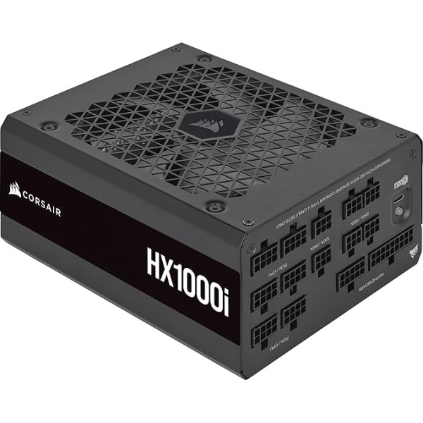 Corsair HX1000i pilnībā modulārs, īpaši kluss ATX barošanas bloks - saderīgs ar ATX 3.0 un PCIe 5.0 - saderīgs ar Corsair iCUE programmatūru - 80 Plus Platinum efektivitāte - melns