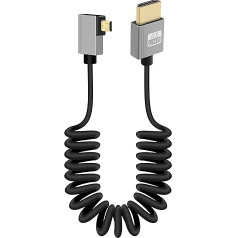 GELRHONR 4K Micro HDMI spirālveida kabelis, īss Micro HDMI vīrietis uz HDMI vīrietis atsperes elastīgs plāns kabelis, Micro HDMI 90 grādu kabelis 18Gbps 3D 4K @ 60Hz, kameras video uztveršanas kartei (kreisais leņķis)