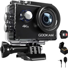 GOOKAM Action Cam 4K 20MP 40M zemūdens kamera Ūdensizturīga WiFi darbības kamera ar 2.4G tālvadības pulti 170° platleņķa kamera ķiverei ar 2 x 1050 mAh akumulatoriem Ārējais mikrofons Plašs piederumu komplekts (Go2)