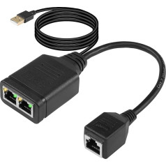 SinLoon Gigabitinio tinklo skirstytuvo adapteris, 1 moteriškos ir 2 moteriškos lyties didelės spartos 1000/100Mbps Ethernet jungiklis su USB maitinimo prievadu, skirtas kompiuteriui, koncentratoriui, komutatoriui, maršrutizatoriui (1 moteriškos ir 2 