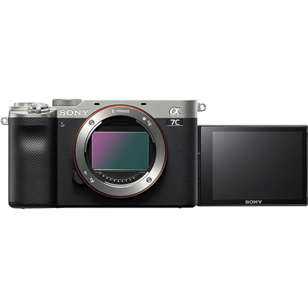 Sony Alpha 7C bezspoguļa bezspoguļa E-Mount pilna formāta digitālais fotoaparāts ILCE-7C (24,2 MP, 7,5 cm (3 collu) skārienjūtīgais displejs, reāllaika AF, 5 asu attēla stabilizācija), tikai korpuss, sudraba/melns