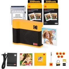 KODAK Mini 3 ERA 4PASS mobilais fotoprinteris (7,6 x 7,6 cm) + dāvanu iepakojums + 8 loksnes komplektā + 60 lapu kasetne, dzeltens