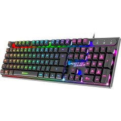 SPIRIT OF GAMER x PRO K1 Wired Semi Mechanical Gaming Keyboard PC Layout QWERTY Spanish 26 Anti-Ghosting taustiņi 3 RGB apgaismojuma režīmi Slim USB spēļu tastatūra