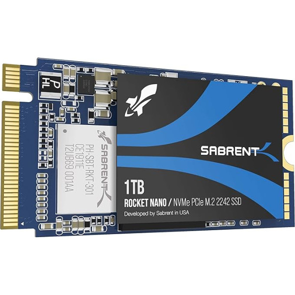 Sabrent 2242 M.2 NVMe SSD 1TB, iekšējais SSD 2500MB/s nolasīšanai, 42mm PCIe 3.0 X4, iekšējais cietvielu disks, augstas veiktspējas, saderīgs ar visiem datoriem, NUC un klēpjdatoriem (SB-1342-1TB)