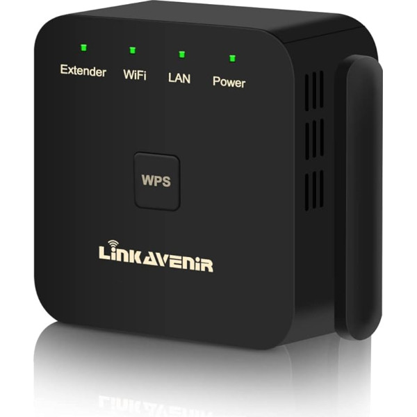 LINKAVENIR WLAN stiprintuvas WLAN kartotuvas 300 Mbps 2,4 GHz WLAN stiprintuvas su 1 LAN prievadu ir 2 antenomis WLAN stiprintuvo režimas AP režimas Suderinamas su visais WLAN įrenginiais