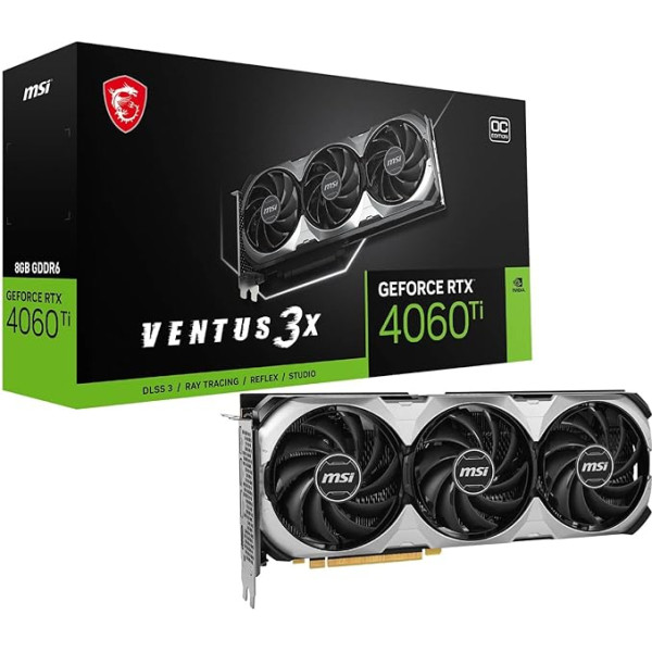 MSI GeForce RTX 4060 Ti VENTUS 3X E 8G OC grafiskā karte - RTX 4060 Ti GPU, 8 GB GDDR6 (18 Gb/s/128 bitu), PCIe 4.0-3 x TORX Fan 4.0 - HDMI 2.1a, DisplayPort 1.4a