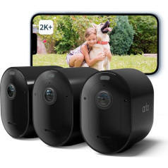 Arlo Pro 5 āra WiFi novērošanas kamera, 2K+ HDR video, bezvadu, uzlabota krāsu nakts redzamība, 160° skata leņķis, prožektors, divvirzienu audio, trauksmes sirēna + Arlo Secure testa periods, 3 komplekti, melns