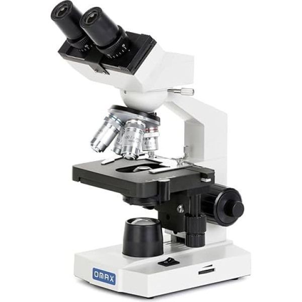 AmScope M82ES OMAX laboratorijas LED kompozītmateriālu binokulārais mikroskops ar mehānisko divslāņu galdu un koaksiālo rupjas/smalkas fokusēšanas pogu, 40x-2000x