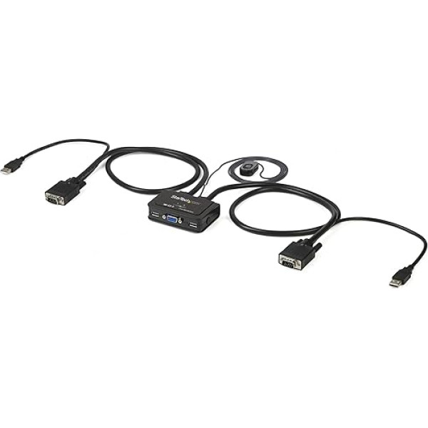 StarTech.com 2 pieslēgvietu VGA USB KVM pārslēdzēja kabelis - VGA KVM pārslēdzējs ar USB pieslēgumu un tālvadības pults pārslēgšanu melns