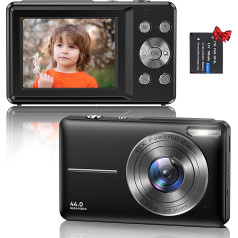 Digitālā kamera Kompaktā kamera 44MP 1080P HD kamera 2,4 collu LCD displejs 16X digitālā tālummaiņa Uzlādējama digitālā kamera bērniem, pusaudžiem, iesācējiem, zēniem, meitenēm (melna)