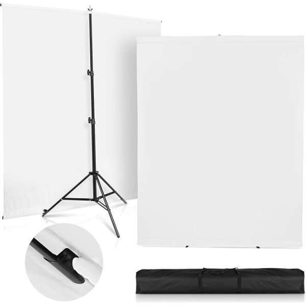 SEDGEWIN Foto fons ar statīvu 1,5 x 2 m, uzlabots foto fons Balts statīvs Chromakey White Fabric Screen Backdrop Foto fons YouTube video foto studijai Streaming Gaming