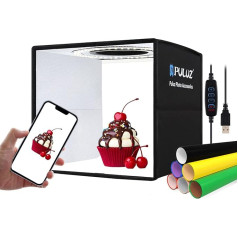 PULUZ Mini Photo Box for Photography Portable Photo Studio Light Box, 25 cm Foldable Photo Box Background Kit CRI>95 Dimmable Lightbox with 12 Colour Backgrounds