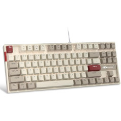 MageGee 75% Mehāniskā spēļu tastatūra ar sarkanu slēdzi, LED tastatūra ar baltu fona apgaismojumu, 87 taustiņi, kompakta TKL datora tastatūra Windows klēpjdatoram, datorspēlētājam - retro balta/pelēka