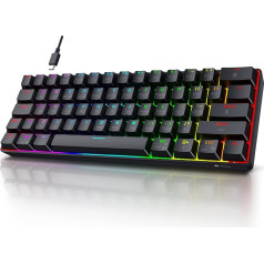 KOORUI spēļu tastatūras, 60% mehāniskā tastatūra, 26 RGB aizmugurgaismotas vadu AK izkārtojums, 61 taustiņš ar sarkanu slēdzi, tastatūras Windows, MacOS, Linux