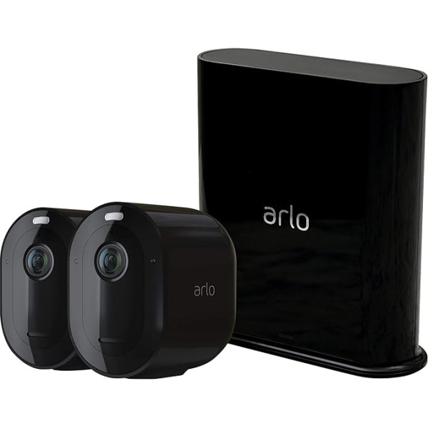 Arlo Pro3 novērošanas kamera un signalizācijas sistēma, 2K UHD, 2 komplekti, viedā māja, bezvadu, iekštelpa / āra, krāsu nakts skats, 160 grādu skata leņķis, WiFi, divvirzienu audio, prožektors, kustības detektors, VMS4240B, melna