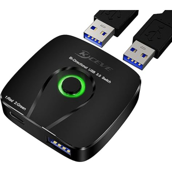 USB 3.0 slēdzis, divvirzienu USB slēdzis 2 datoriem, 1 ieeja 2 izejas / 2 ieejas 1 izejas, YOUTINGHDAV USB 3.0 slēdža selektors 2 datoru koplietošanai ar peli, tastatūru, printeri, U disku, ar 2 USB 3.0 kabeļiem un vadu pulti