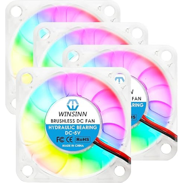 WINSINN 50 mm RGB ventilators 5 V, LED krāsains mikro 5 V ventilators 5010 ar hidraulisko gultni, bez sukas dzesēšanas 50 x 10 mm 2PIN (4 gab.)